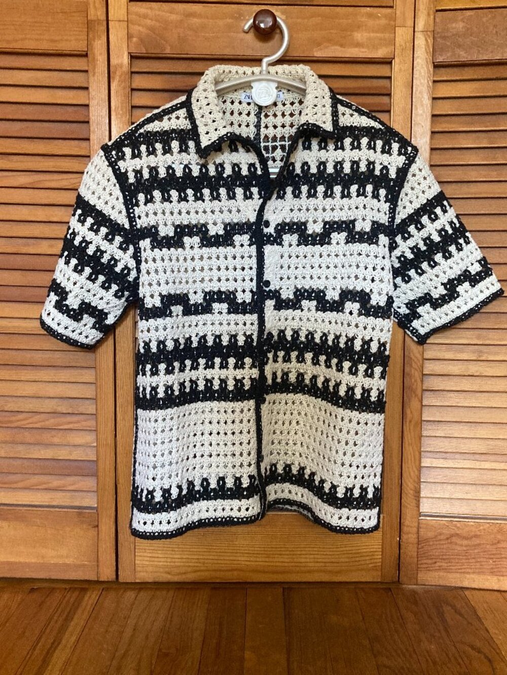 Zara's Mens Crochet Black and white Summer Shirt
